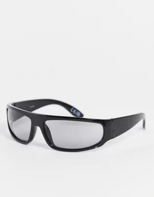 ASOS DESIGN frame 90s wrap visor sunglasses in black | ASOS (Global)