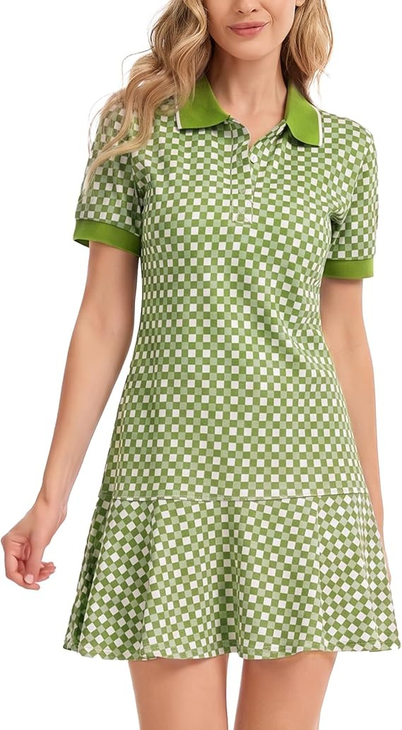 Amazon.com: YEXPINE Polo Dress for Women Short Sleeve Ruffle Hem Golf Tennis Workout Dress Pleate... | Amazon (US)