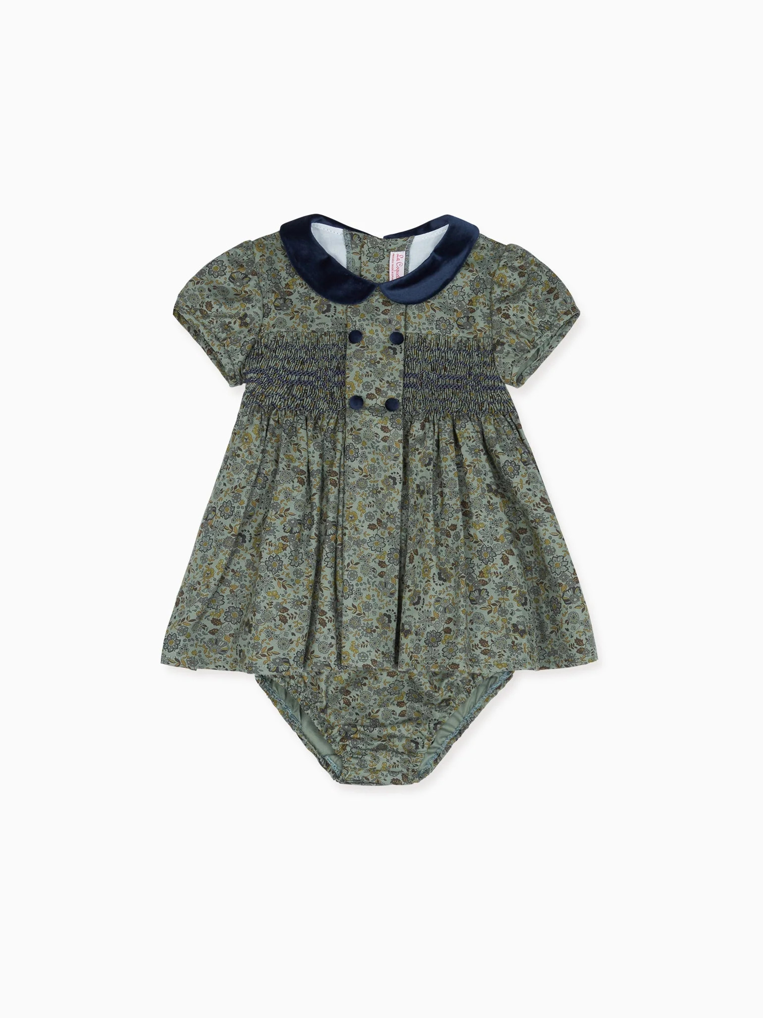 Green Floral Arcadia Baby Girl Smock Set | La Coqueta (US)