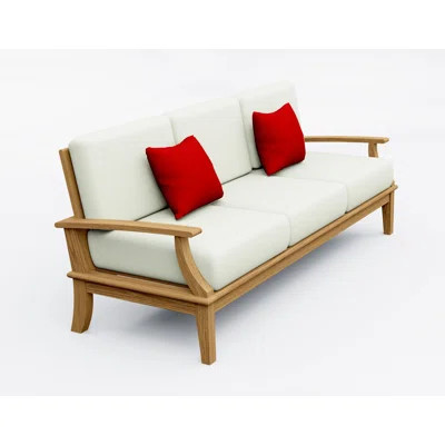Teakstation 1 Pc Teak Wood Sofa Set: Sofa With Cushions In Outdoor Sunbrella Fabric #5404 Canvas Natural | Wayfair North America