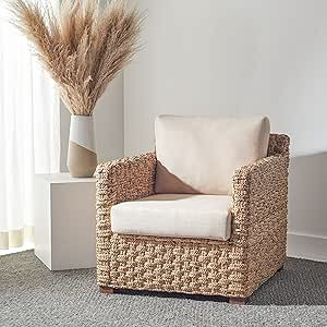 SAFAVIEH Couture Home Collection Gregory Natural/Beige Cushion Water Hyacinth Accent Chair (Fully... | Amazon (US)