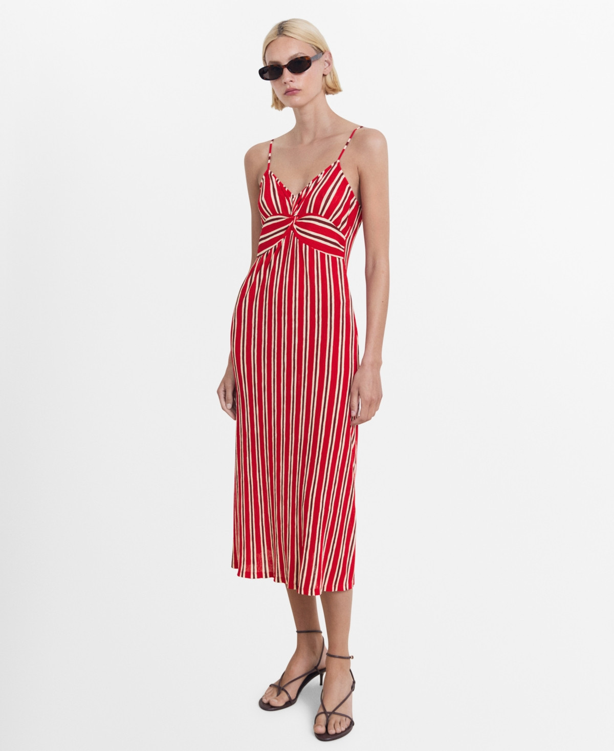 Mango Women's Striped Gathered Dress - Red | Macy's