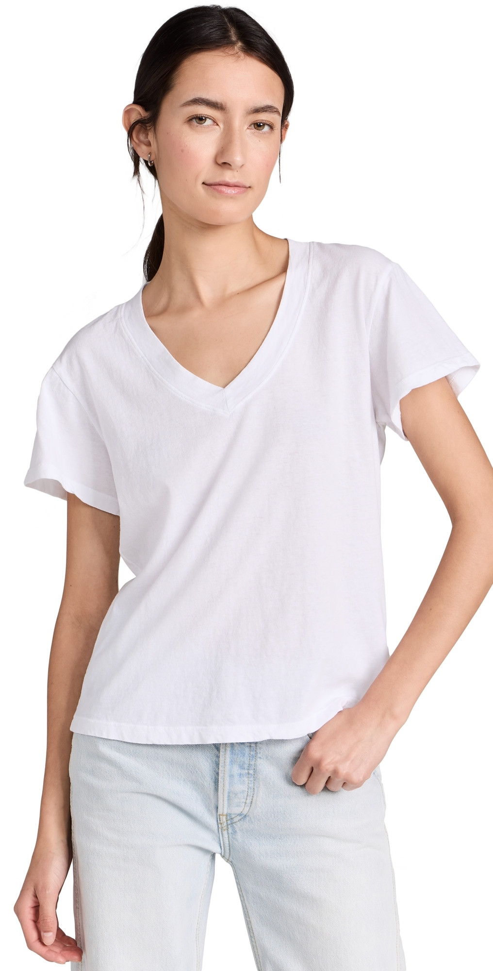 perfectwhitetee Hendrix Cotton Boxy V Neck Tee White L | Shopbop