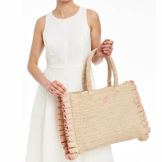 Sofia Ruffle Raffia Tote | Mark and Graham
