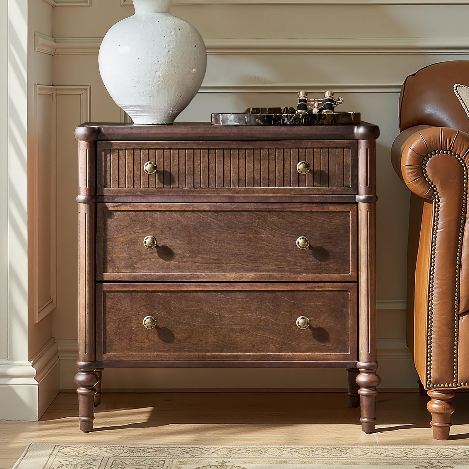 HULALA HOME Traditional End Table with Charging Station, Fluted End Tables with Wood Drawers and ... | Amazon (US)