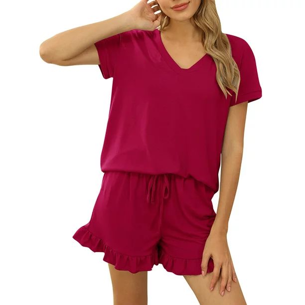 2 Pieces Pajamas Set for Women Short Sleeve Tops and Shorts Pants Sleepwear Nightwear Ladies Summ... | Walmart (US)