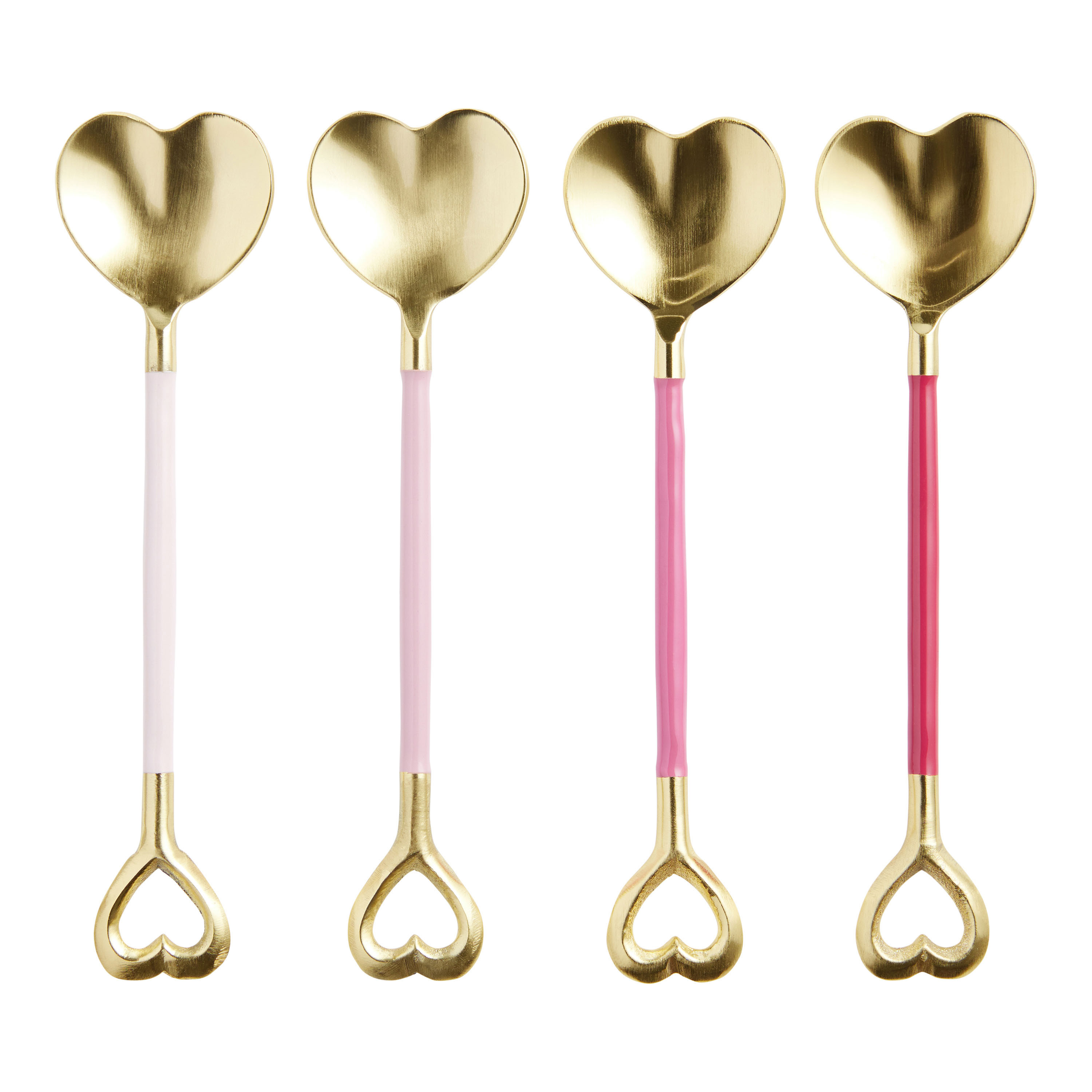 Gold And Pink Enameled Heart Coffee Spoons 4 Pack | World Market
