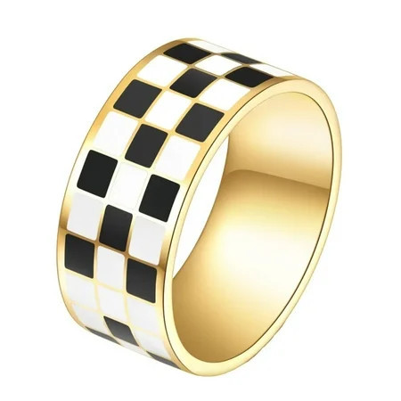 PAURO Women Stainless Steel Black White Checkerboard Rings 10mm Polished Couple Statement Band Gold Size 9 | Walmart (US)