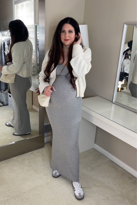 Amazon skims lookalike maxi dress in grey, so comfy and cozy! Works with or without bump! Topped it with a cozy cream cardigan and white samba sneakers

Wearing a size large in dress & size medium in cardigan sweater - both fit TTS

maternity friendly outfit, bump friendly outfit, fall outfit, fall fashion, amazon fashion, white cardigan, samba sneakers

#LTKSeasonal #LTKfindsunder50 #LTKbump