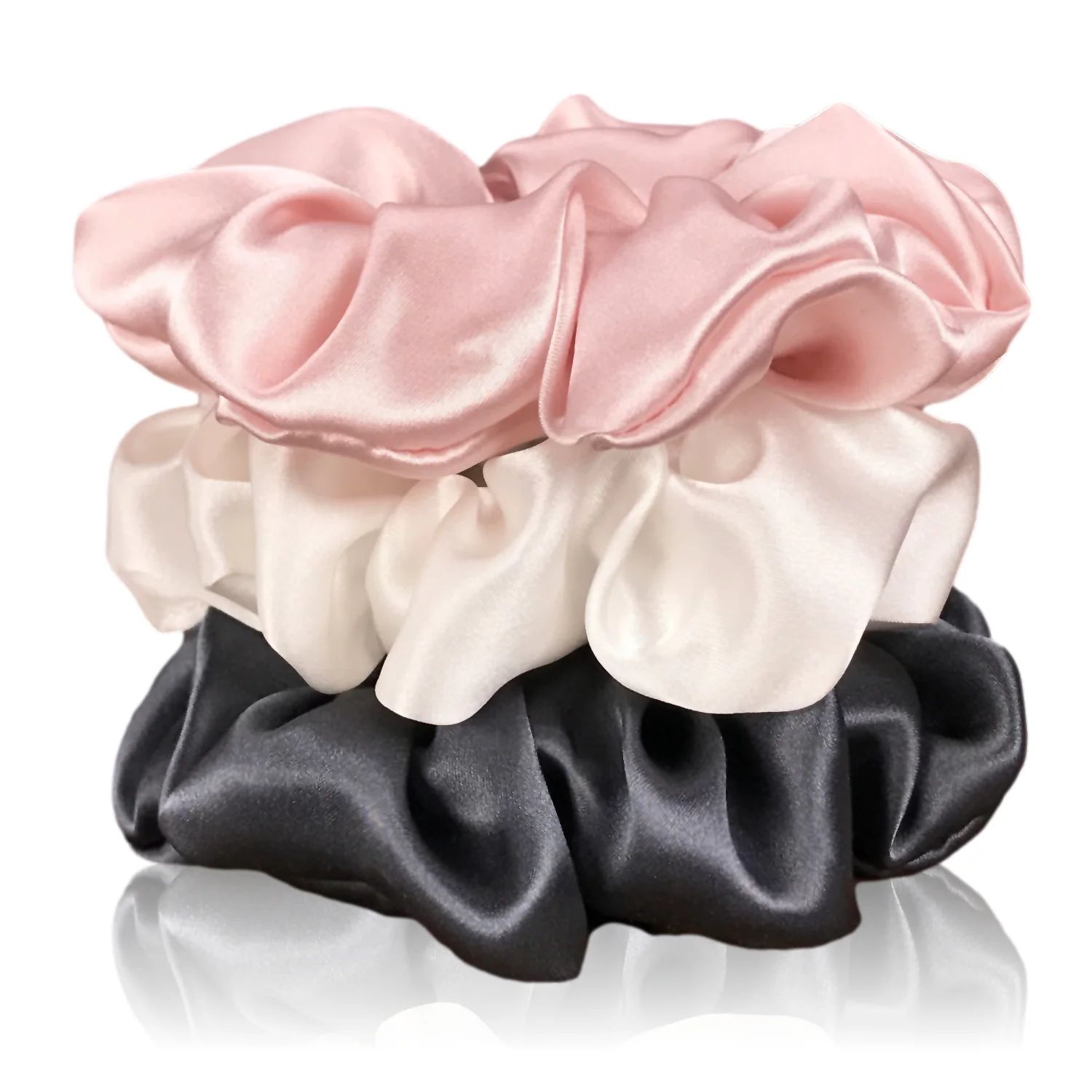 Silk Hair Ties - Charcoal Ivory and Pink (Large) | Celestial Silk