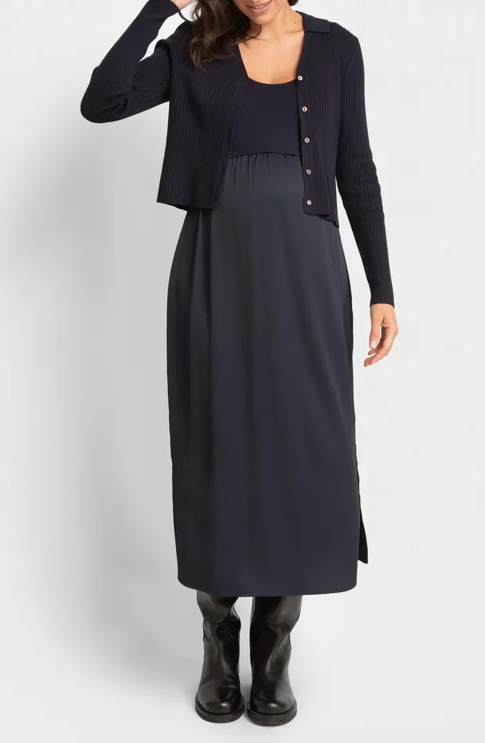 Mixed Media Dress & Rib Cardigan Maternity/Nursing Set | Nordstrom