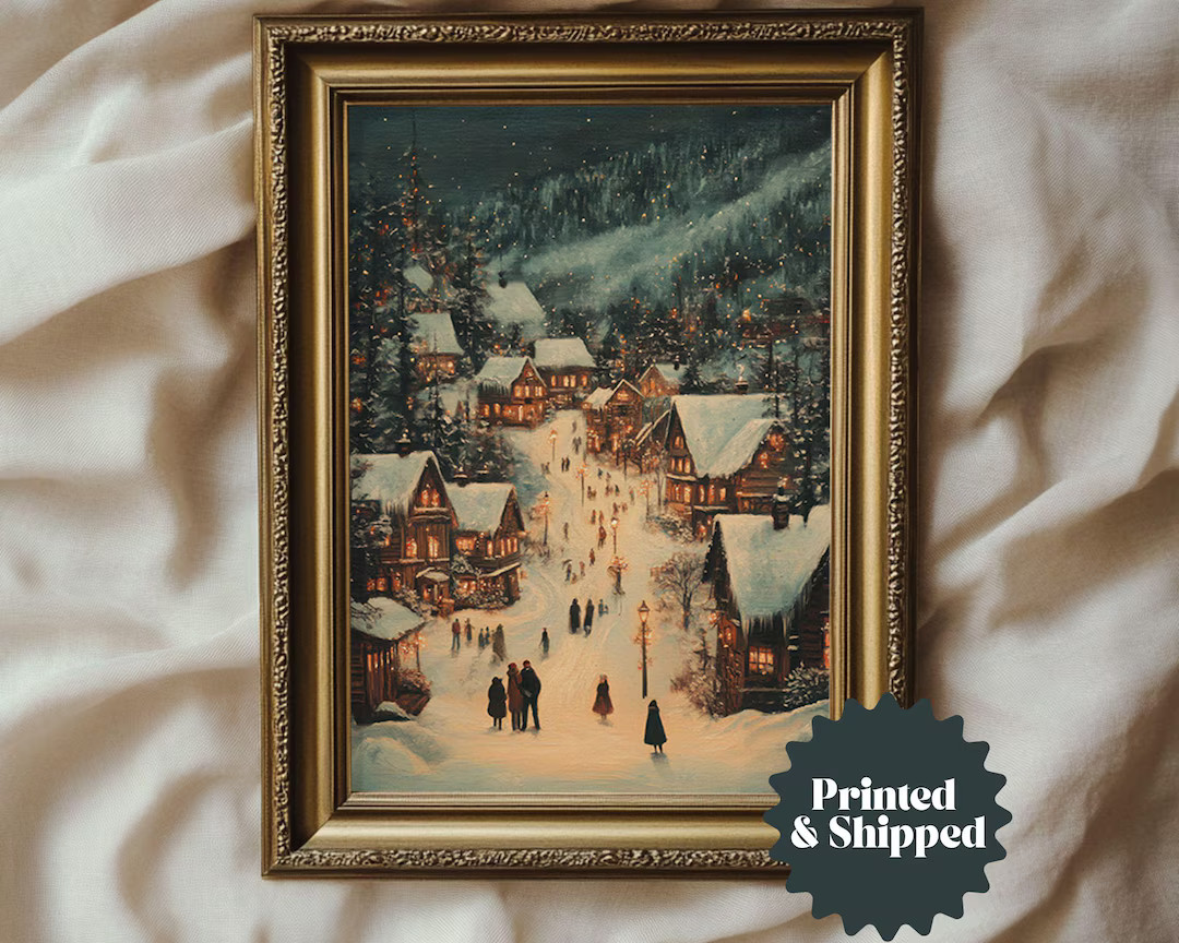 Cozy Christmas Village Winter Night Painting | Cottage Holiday Decor | PRINTED AND SHIPPED | No. ... | Etsy (US)