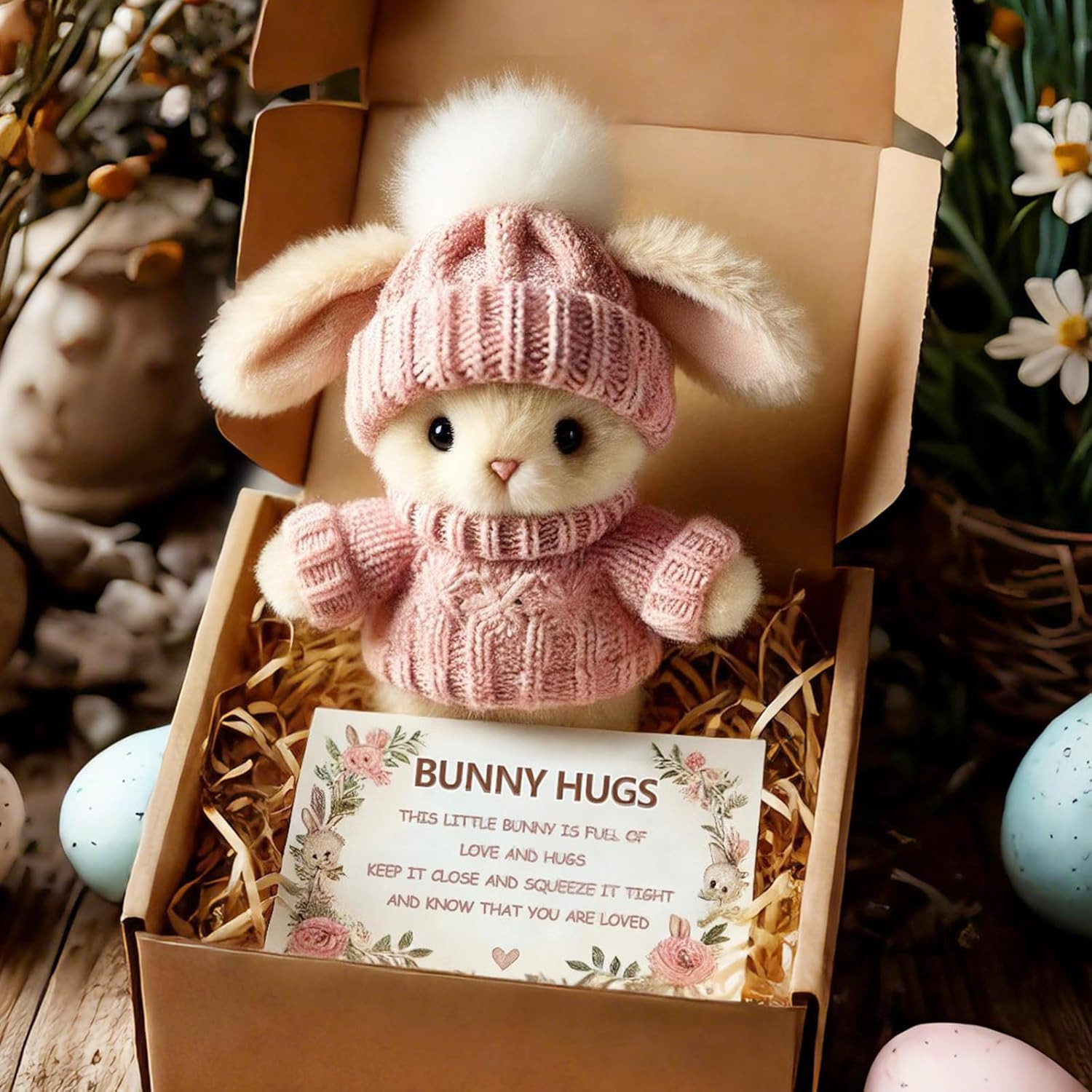 Handmade Mini Bunny Hug Cute Easter Gift with Card, 2026 New Soft Plush Rabbit Mini Bunny Hugs in... | Amazon (US)
