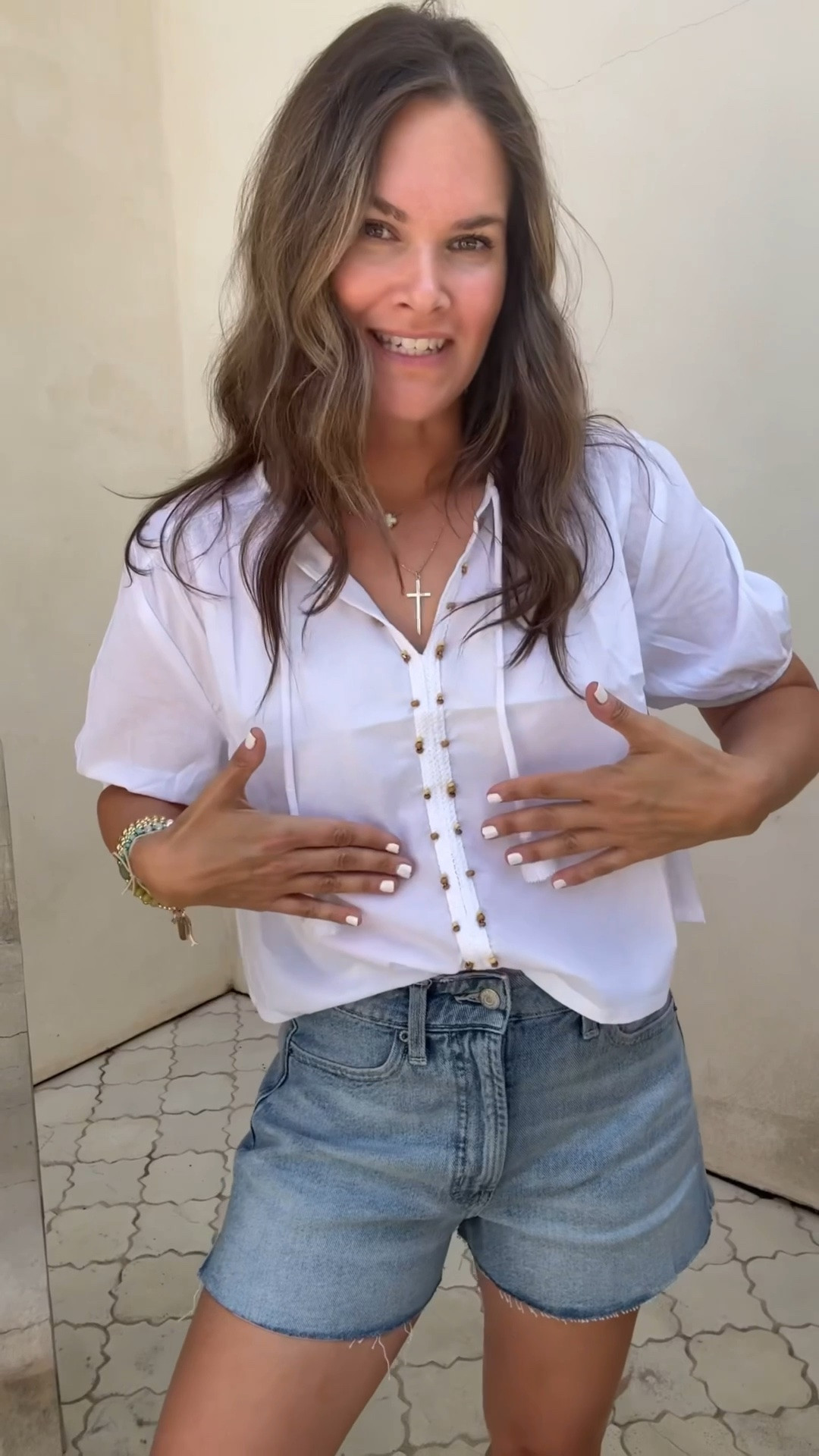 I love the details on this top 🤍 Go up a size in the shorts! They have such a good length, distressing, and high-rise fit

#LTKootd #LTKdayinmylife #LTKmomlife