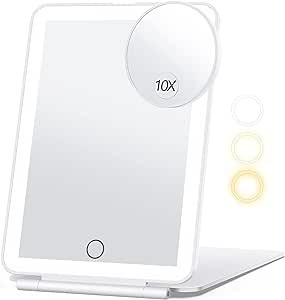 Rechargeable Travel Makeup Mirror with 10X Magnifying Mirror, Vanity Mirror with 80LEDs, 3 Color ... | Amazon (US)