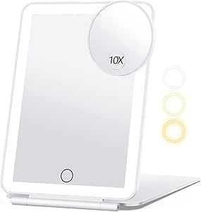 Travel Makeup Mirror with 10X Magnifying Mirror, Vanity Mirror with 80LEDs, 3 Color Lighting, Rec... | Amazon (US)
