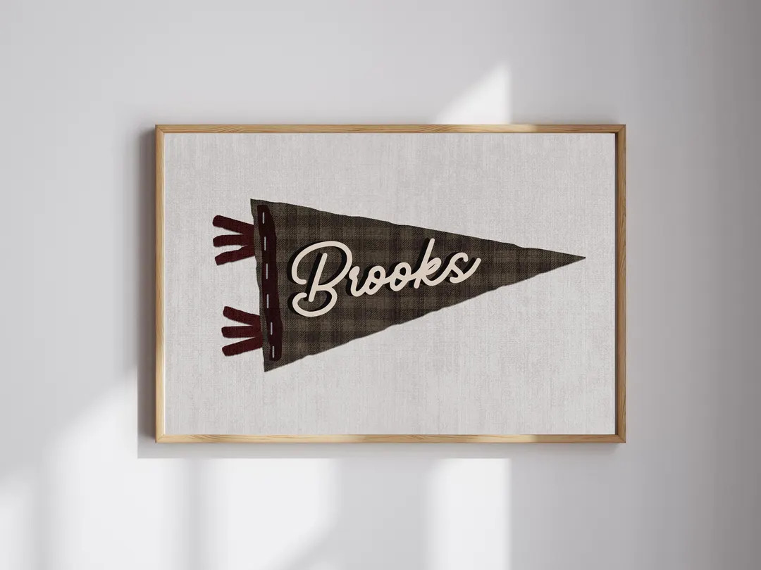 Personalized Name Pennant Flag Custom Baby Banner Vintage Plaid Wall Art Babyshower Birthday Gift... | Etsy (US)