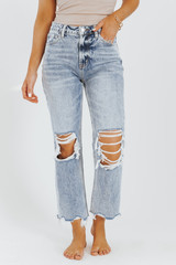 Light Wash Distressed Blue Melody Vintage Crop Straight Jeans | Magnolia Boutique