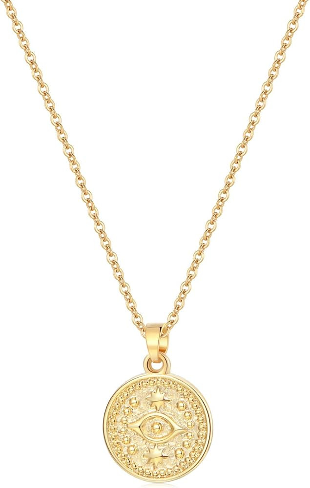 Lcherry Coin Necklace 14K Real Gold Plated Vintage Medallion Coin Pendant Necklace for Women | Amazon (US)