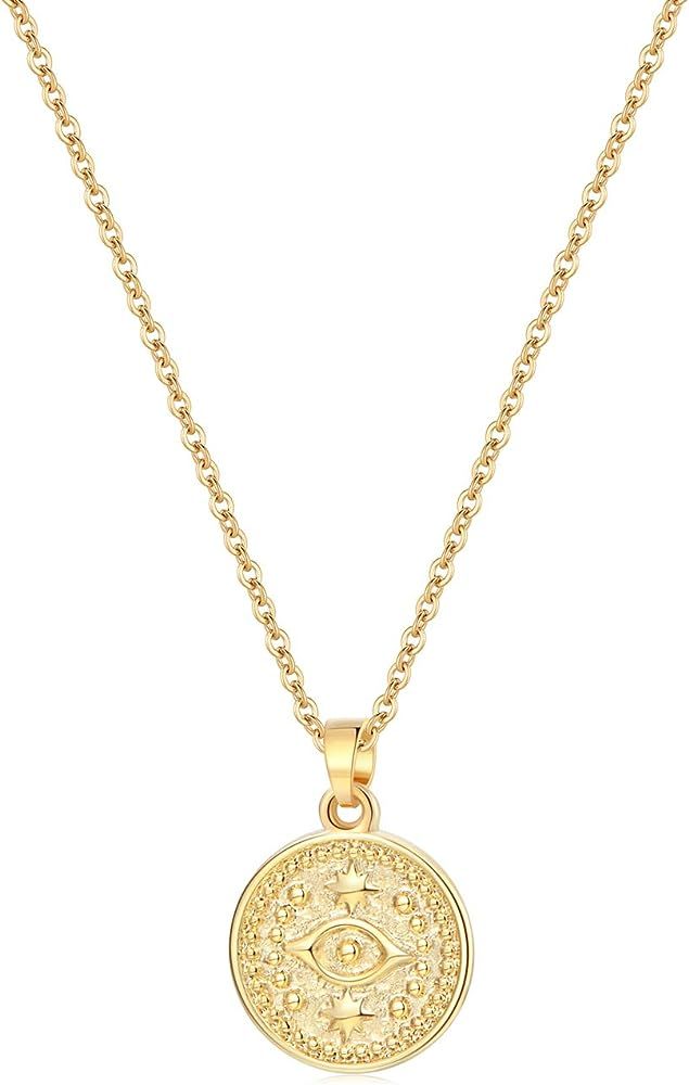 Lcherry Coin Necklace 14K Real Gold Plated Vintage Medallion Coin Pendant Necklace for Women | Amazon (US)