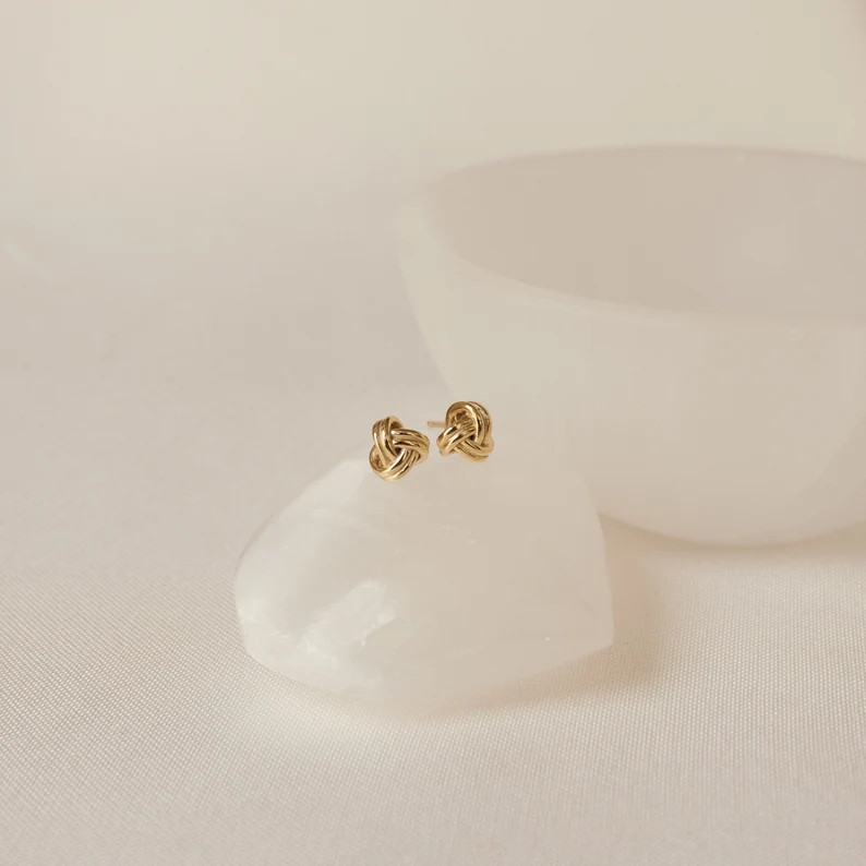 Love Knot Earrings • Dainty Stud Earrings • Minimalist Knot Earrings in Gold and Sterling Sil... | Etsy (US)