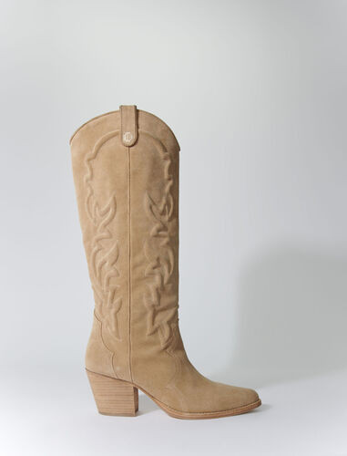 Embroidered leather cowboy boots | Maje US
