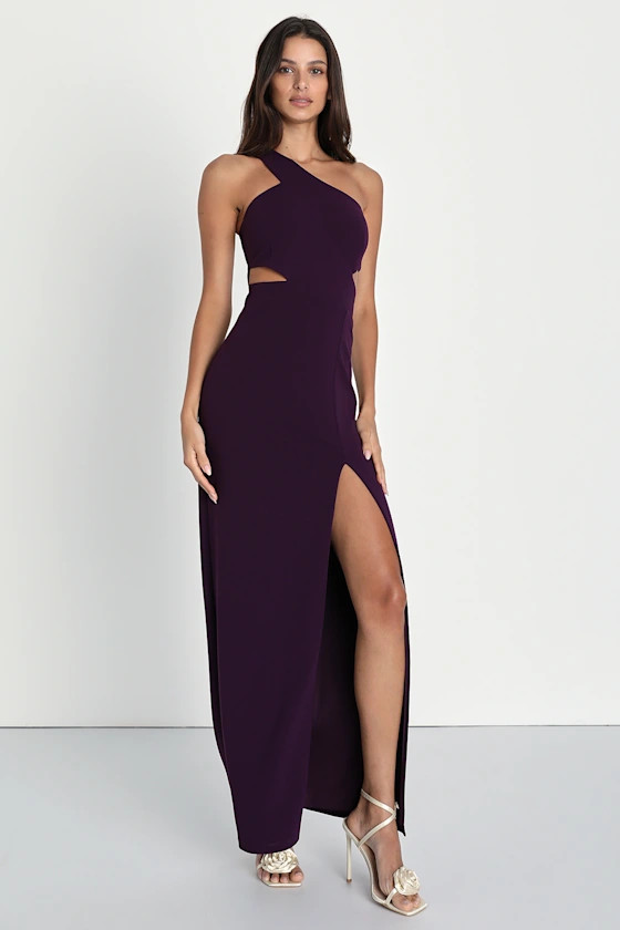 Show-Stopping Style Plum Purple One-Shoulder Cutout Maxi Dress | Lulus (US)