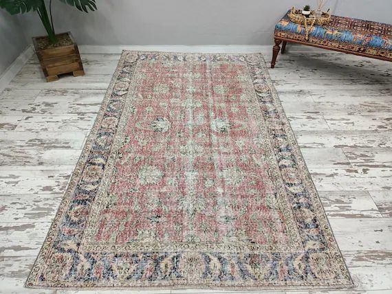 floral turkish rug, vintage area rug, oushak rug, handmade rug, living room rug, bedroom rug, ant... | Etsy (US)