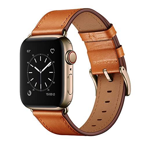 OUHENG Compatible with Apple Watch Band 45mm 44mm 42mm, Genuine Leather Band Replacement Strap Compa | Amazon (US)
