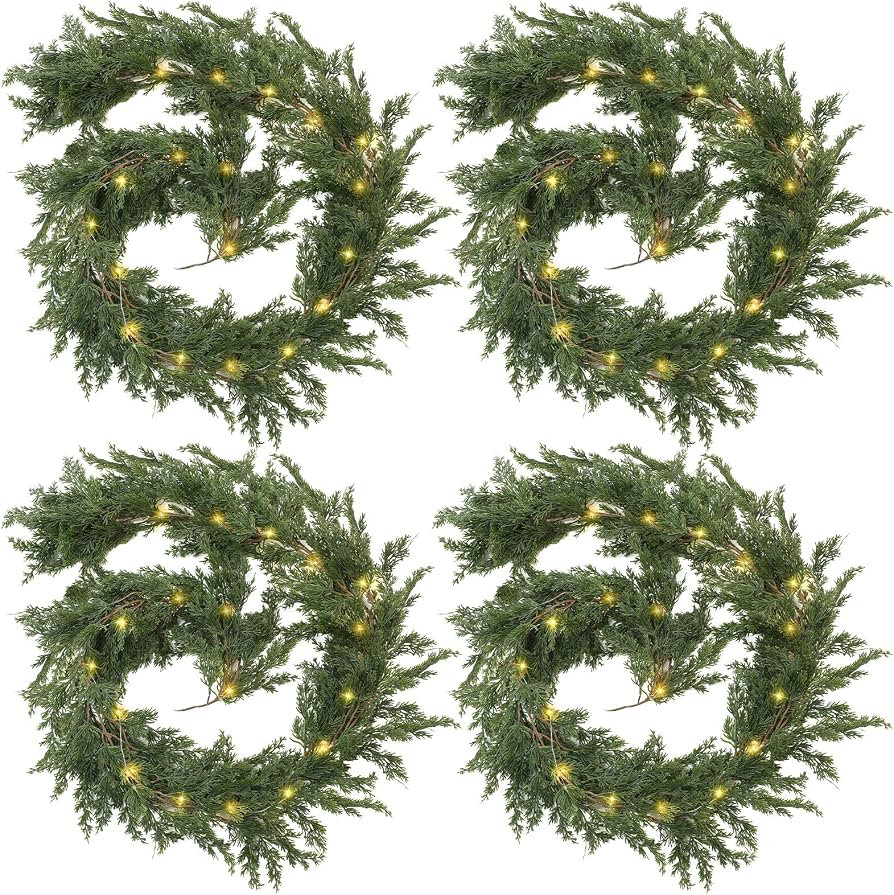 Jutom 4 Pack Deluxe Cedar Garland with Lights Christmas Garland Realistic Artificial Pine Faux Cy... | Amazon (US)
