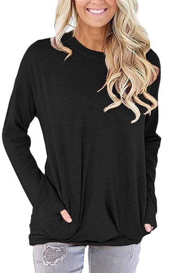 onlypuff Pocket Shirts for Women Casual Loose Fit Tunic Top Baggy Comfy Blouse | Amazon (US)