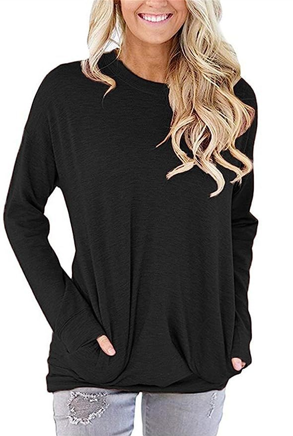 onlypuff Pocket Shirts for Women Casual Loose Fit Tunic Top Baggy Comfy Blouse | Amazon (US)