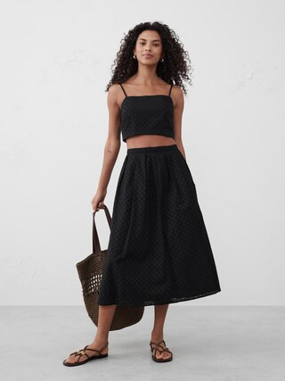 Pleated Eyelet Midi Skirt | Banana Republic Factory