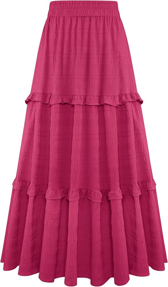 Gracyoga Maxi Skirts for Women Casual Elegant High Waisted A Line Flowy Ruffle Tiered Long Skirt ... | Amazon (US)