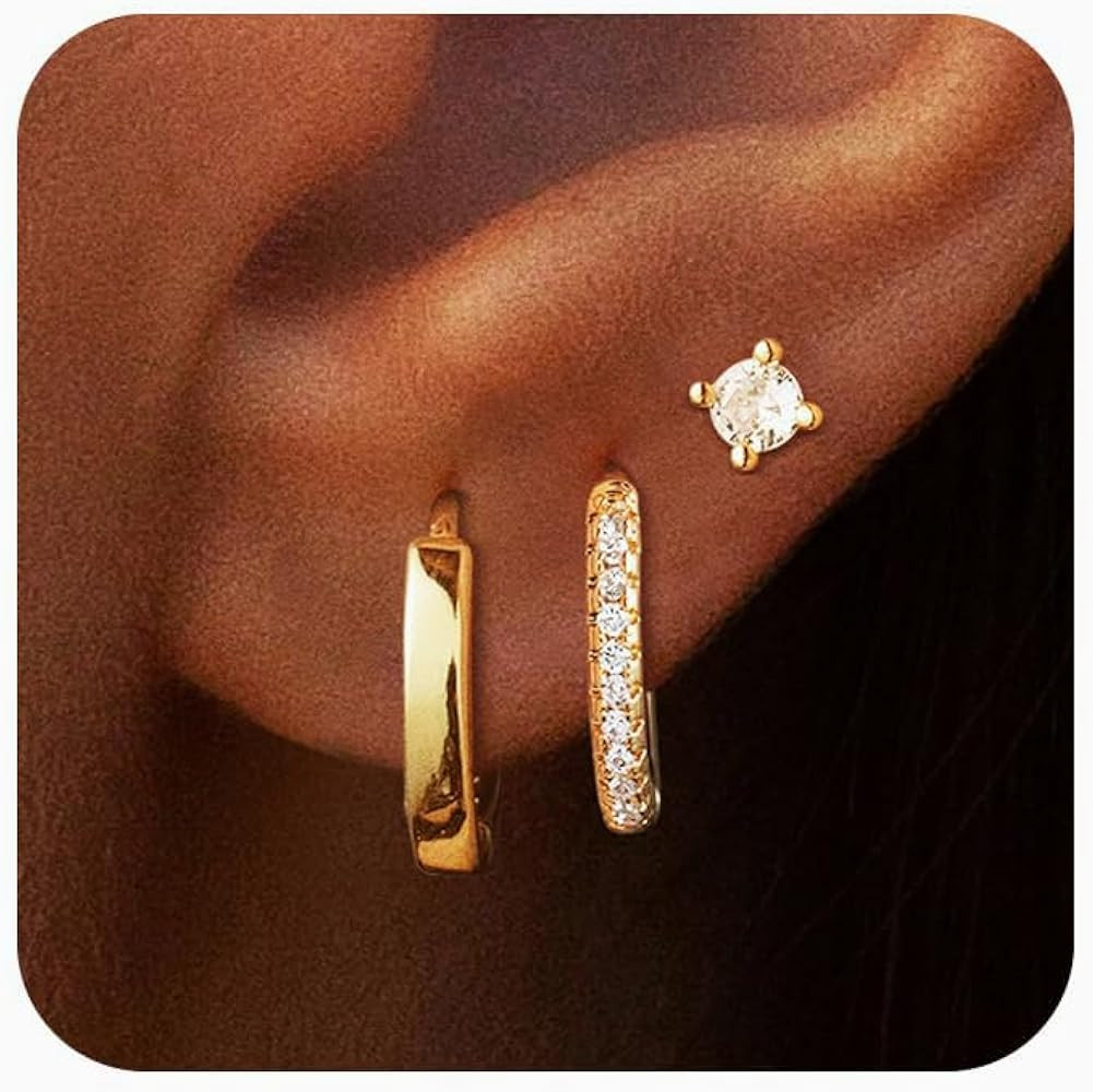 Gold Earrings for Women 14k Gold/Silver Plated Huggie Hoop Earring Set Stack for Women Aretes De ... | Amazon (US)