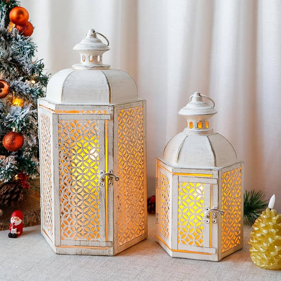 NEWIMAGE Set of 2 Rustic Farmhouse Lantern 37cm & 27cm High Outdoor Candle Lanterns Rustic Decora... | Amazon (UK)