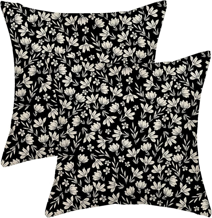 AGAYNA Vintage Flower Pillow Covers 16x16 Rustic Black Cream Floral Decor Throw Pillows Case for ... | Amazon (US)