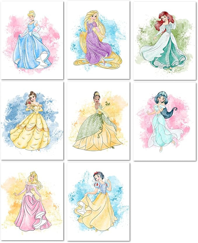 Nistio Princess Nursery Wall Art Prints, Ariel Nursery Poster, Newborn Gift, Cinderella Baby Room... | Amazon (US)