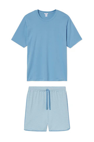 Men's Pima Pajama Shorts Set in Pacific | LAKE Pajamas