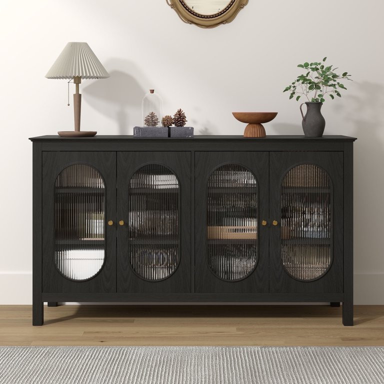 Giratree Black Sideboard and Buffets, Modern Storage Cabinets with 2 Doors and Adjustable Shelves... | Walmart (US)