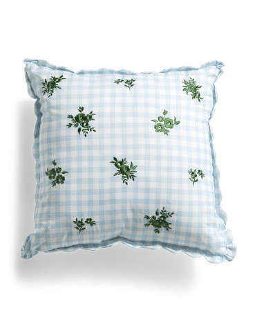 20X20 Gingham Floral Embroidered Pillow, Cotton/Polyester | TJ Maxx