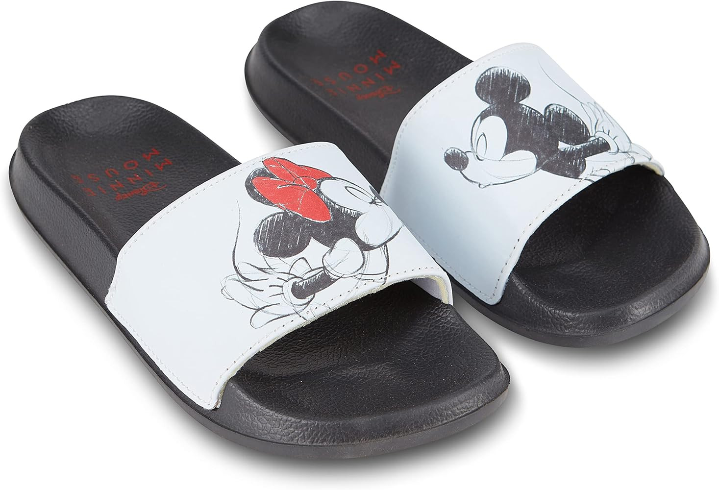 Disney Ladies Minnie and Mickey Slides - Ladies Classic Mickey and Minnie Mouse Slide Sandals Mic... | Amazon (US)