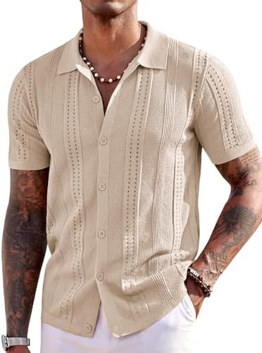 COOFANDY Men's Knit Shirts Short Sleeve Button Down Polo Shirt Fashion Casual Summer Beach Shirts | Amazon (US)