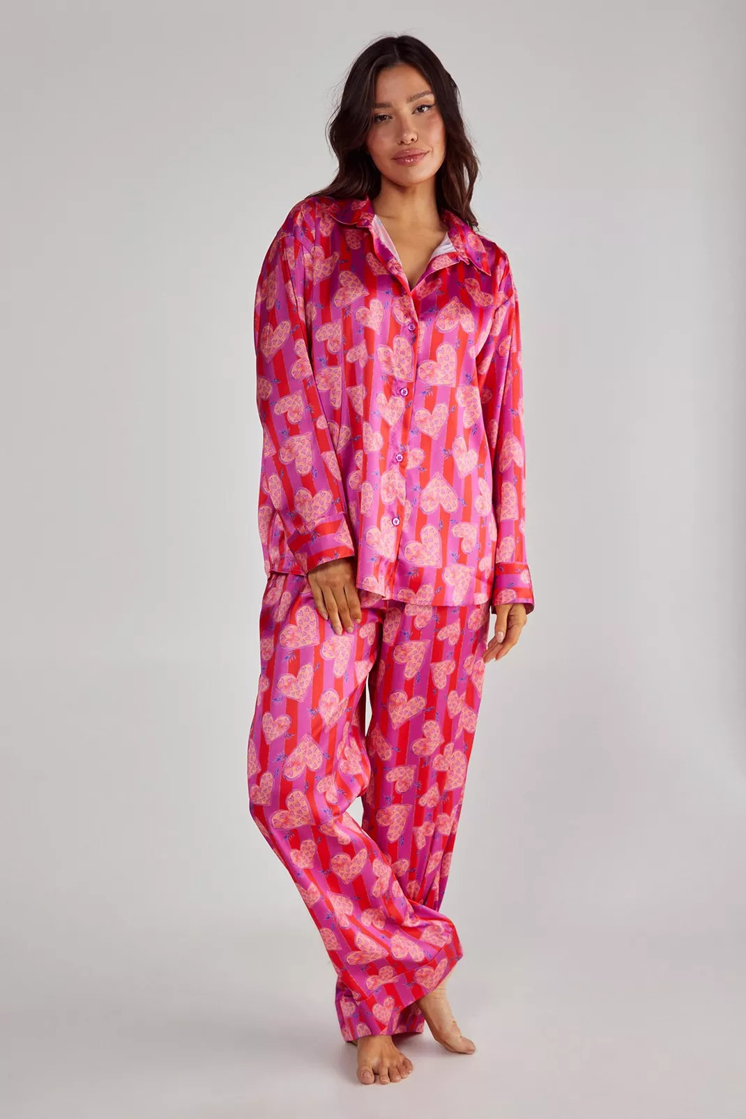 Stripe Heart Oversized Shirt Pajama Pants Set | Nasty Gal US