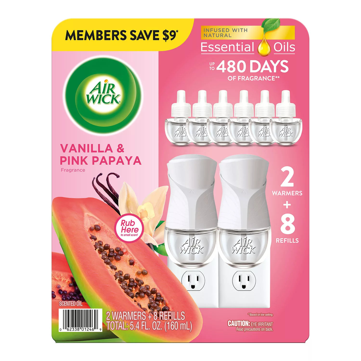 Air Wick Plug In Scented Oil Air Freshener, Vanilla & Pink Papaya, 2 Warmers + 8 Refills | Sam's Club