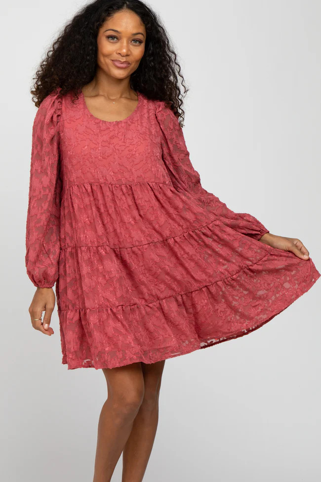Mauve Floral Textured Tiered Dress | PinkBlush Maternity