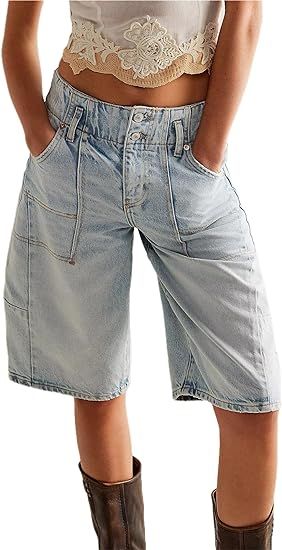 Women's Summer Jean Shorts Casual Barrel Bermuda Shorts Knee Length Loose Fit Baggy Denim Shorts | Amazon (US)