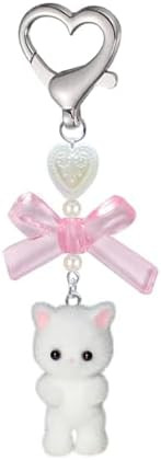 Agromusk Cute Kitty Keychain, Fuzzy Cat Decor Gifts, Y2K Heart Bow Pendent Women Girls Kawaii Cat... | Amazon (US)