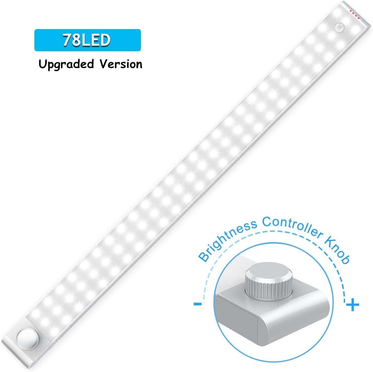 LED Closet Light, Upgraded 78-LED Motion Sensor Dimmable Under Cabinet Light with Rechargeable Ba... | Amazon (US)