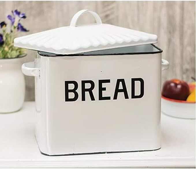 Vintage Design Enamel Bread Box. Classic White w/Black Trim. 11 ¾" high (with handle) by 10 ½" ... | Amazon (US)